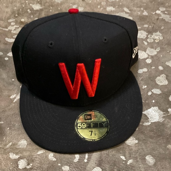 Washington nationals new era 7 1/8 fitted black and red W flat brim hat - Picture 1 of 1
